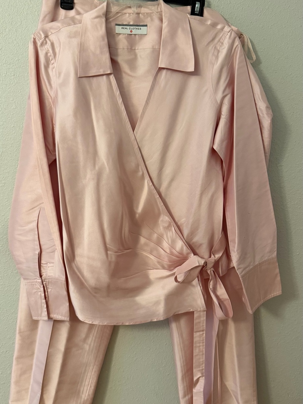 Real Clothes Vintage Saks Fifth Avenue Rose Pink Silk Wrap Blouse and Pants